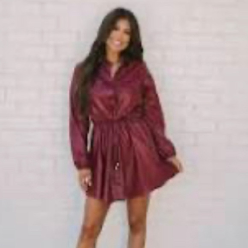 NWT Faux leather waist tie shirt-dress